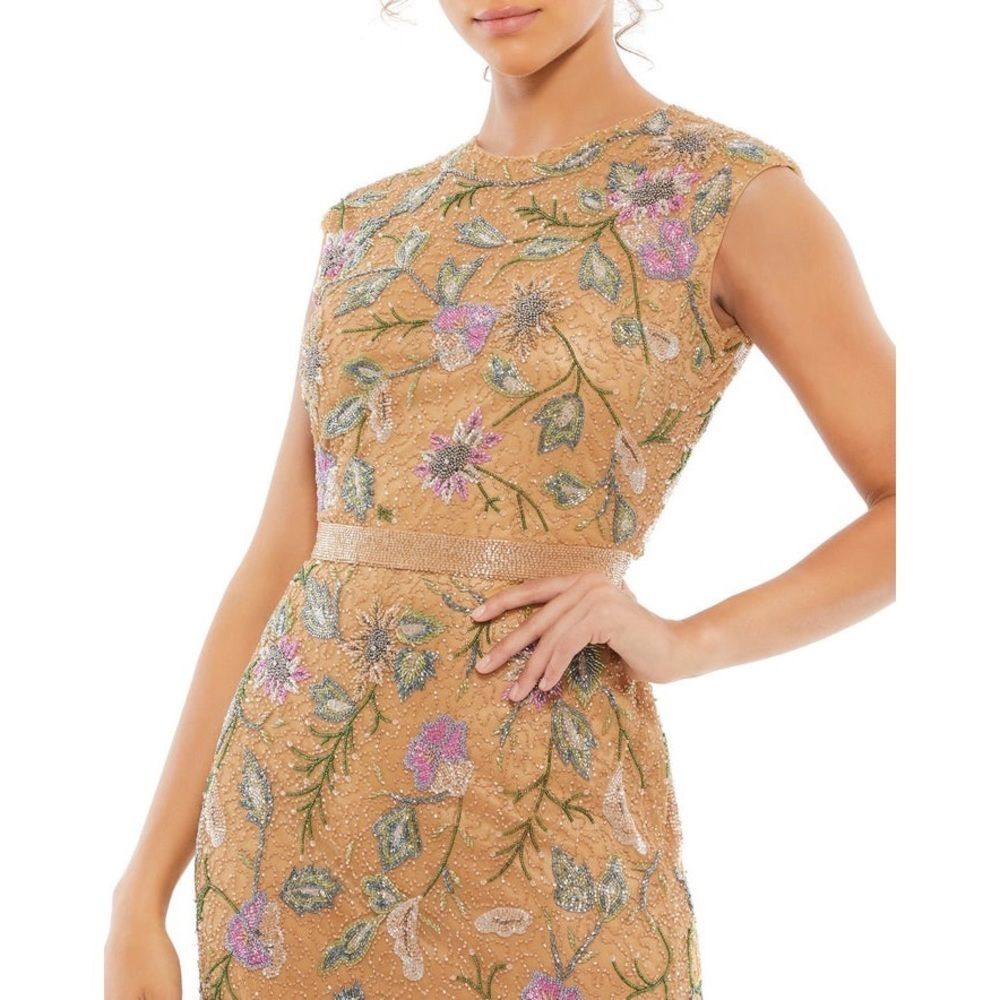 Mac Duggal Beaded Floral Gown Formal Dress, Mustard Yellow, New, Size 10 - Picture 13 of 15